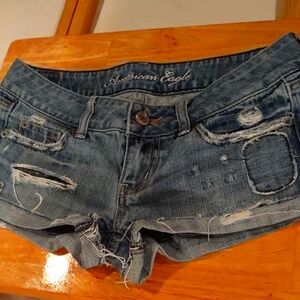 American Eagle Outfitters Women's Distressed Blue Denim Shorts